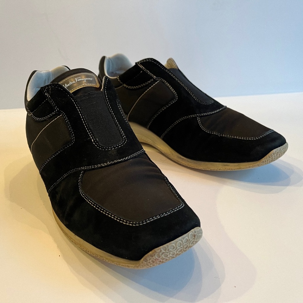 Salvatore Ferragamo Women's Black Suede and Canvas used Sneakers US 11 EU 41